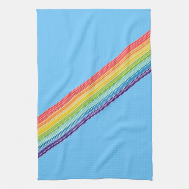 Diagonal rainbow stripes tea towel (Vertical)