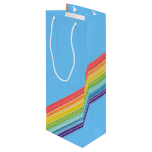 Diagonal rainbow stripes wine gift bag