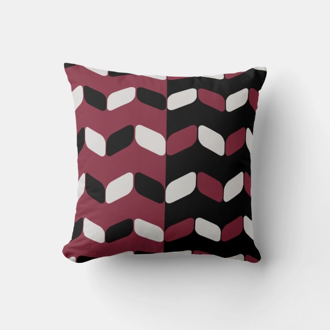 Diagonal Rectangles Black Maroon Cushion (Front)