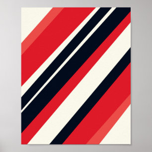 Diagonal Red and Black Stripes on light Beige Poster