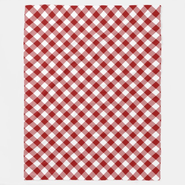 Diagonal Red and White Gingham Plaid Fleece Blanket (Front)