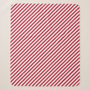Diagonal red and white stripes pattern sherpa blanket