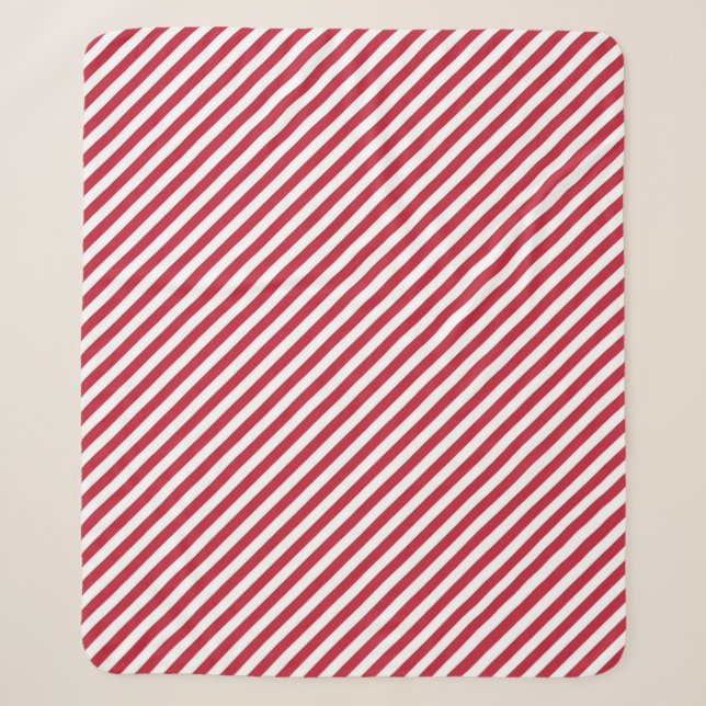 Diagonal red and white stripes pattern sherpa blanket (Front)