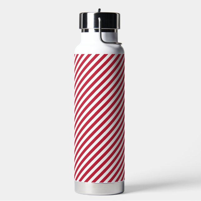 Diagonal red and white stripes pattern water bottle (Left)