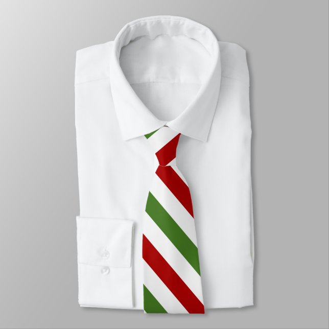 Diagonal Red, White and Green Stripes Tie (Tied)