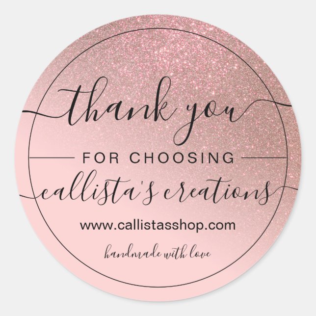 Diagonal Rose Gold Blush Pink Ombre Thank You Classic Round Sticker (Front)