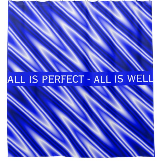 Diagonal Sinus Waves pattern - royal blue white Shower Curtain (Front)