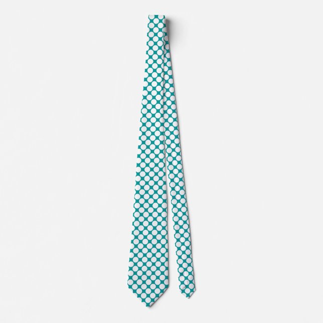 Diagonal Spots - White on Turquoise Tie (Front)
