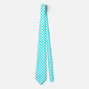 Diagonal Squares - Cyan on White Neck Tie
