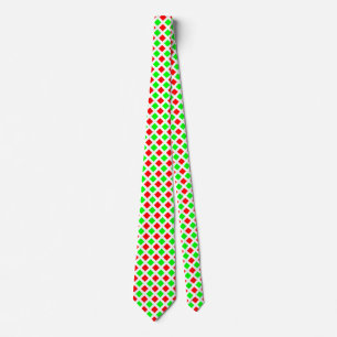 Diagonal Squares - Green and Red on White Neck Tie