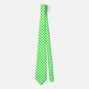 Diagonal Squares - Green on White Tie