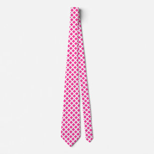 Diagonal Squares - Hot Pink on White Tie