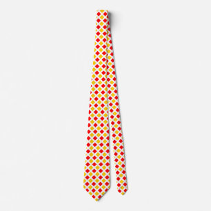 Diagonal Squares - Red and Amber on White Neck Tie