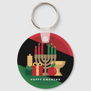 diagonal stripe Happy Kwanzaa Key Ring