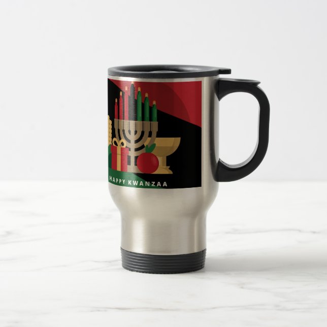 diagonal stripe Happy Kwanzaa Travel Mug (Right)