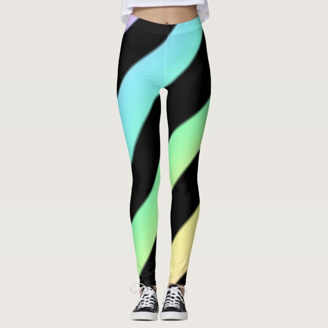 Diagonal Stripe Leggings Pastel And Black (Front)