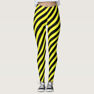 Diagonal Stripe Pattern Black and Yellow Leggings