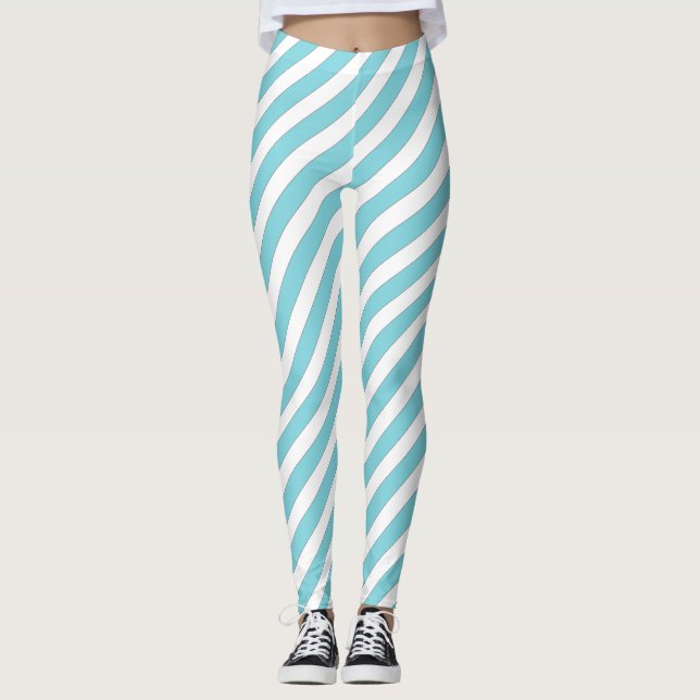Diagonal Stripe Pattern Light Blue Leggings (Front)