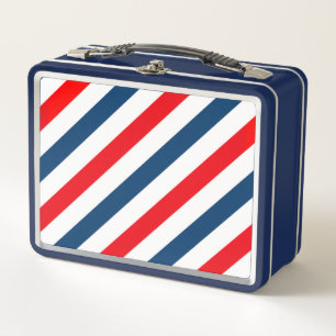 Diagonal Stripe Tricolor Red, Blue and White Metal Lunch Box