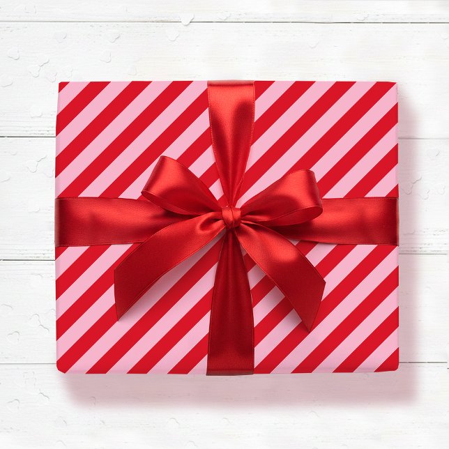 Diagonal Striped Pattern Red Pink Wide Stripe Wrapping Paper (Creator Uploaded)