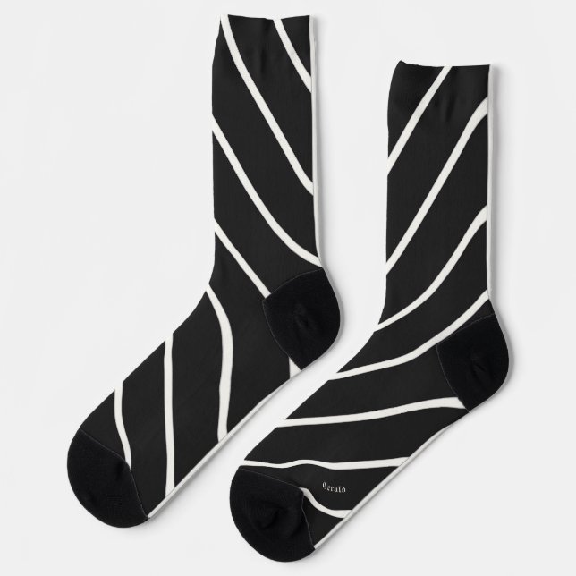 Diagonal striped white on black classic socks (Left)
