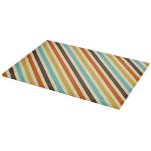 Diagonal Stripes 4 Retro Colours Blue Yellow Red Cutting Board