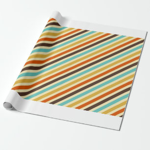 Diagonal Stripes 4 Retro Colours Blue Yellow Red Wrapping Paper