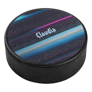 diagonal stripes and points pattern black, blue hockey puck