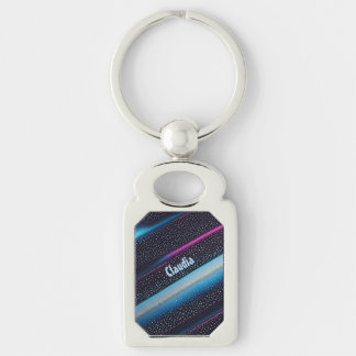 diagonal stripes and points pattern black, blue key ring