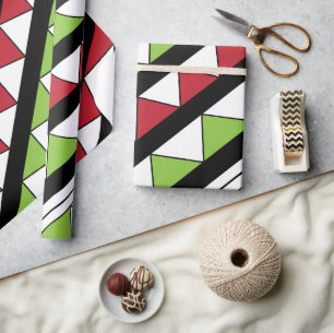 Diagonal Stripes Green Red Triangles Pattern Wrapping Paper