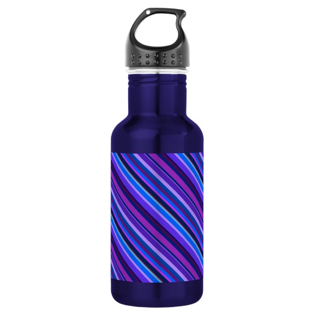 Diagonal stripes in blue and purple 532 ml water bottle (Front)