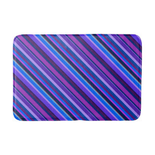 Diagonal stripes in blue and purple bath mat