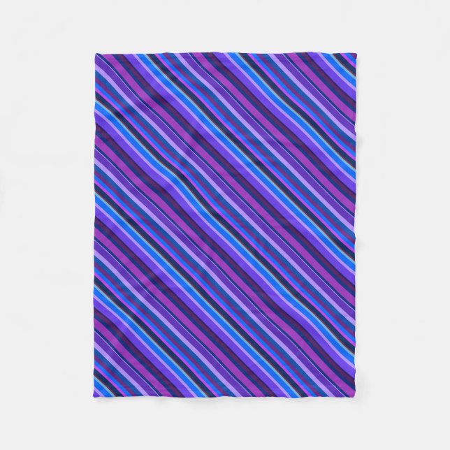 Diagonal stripes in blue and purple fleece blanket (Front)