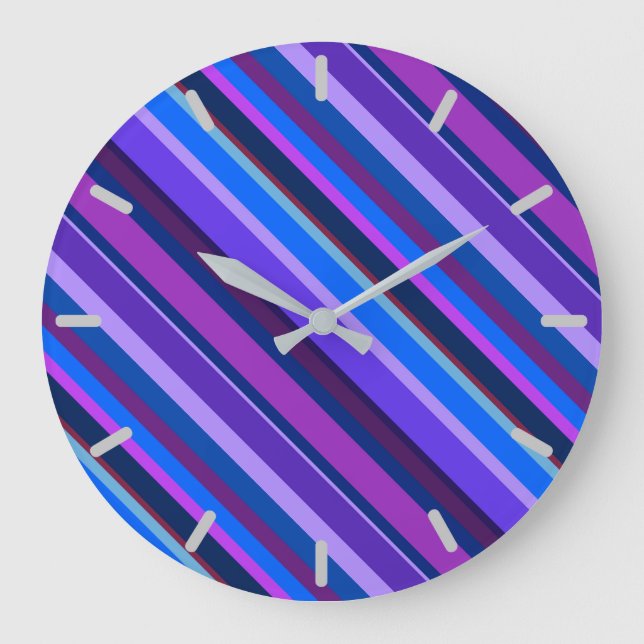 Diagonal stripes in blue and purple large clock (Front)