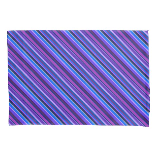 Diagonal stripes in blue and purple pillowcase (Front)