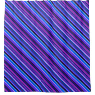 Diagonal stripes in blue and purple shower curtain