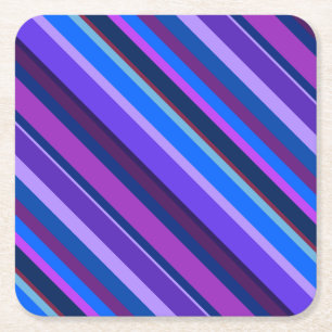 Diagonal stripes in blue and purple square paper coaster