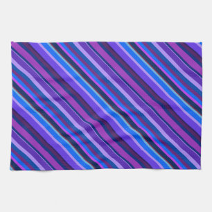 Diagonal stripes in blue and purple tea towel