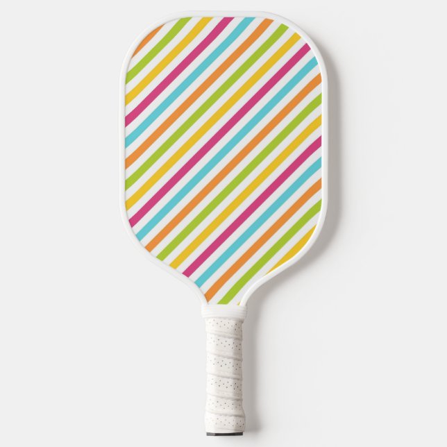 Diagonal stripes in vibrant colours pickleball paddle (Front)