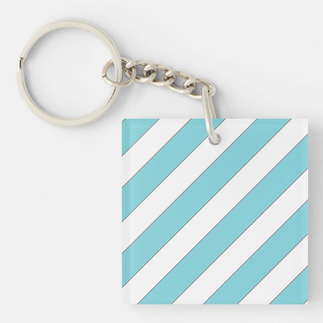 diagonal stripes light blue key ring (Front)