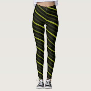 Diagonal Stripes - Olive Green Leggings