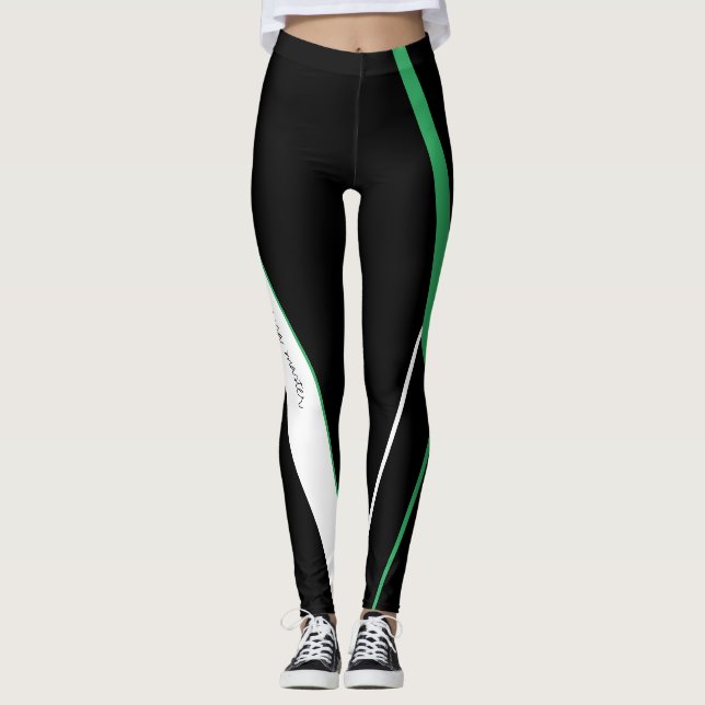 Diagonal Stripes Pattern Black and White  Leggings (Front)