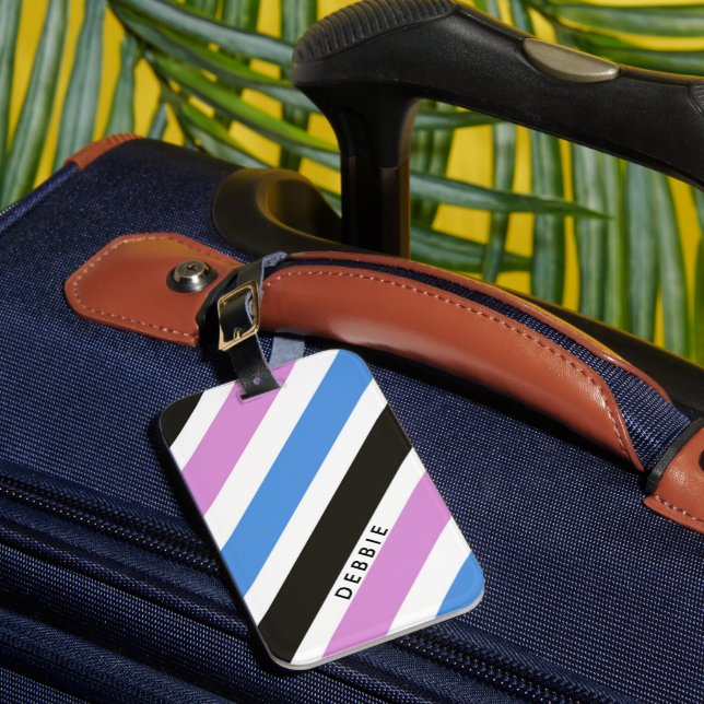 Diagonal stripes pattern personalised luggage tag (Front Insitu 1)