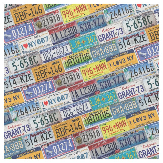 Diagonal US Registration plates Fabric (Close Up)