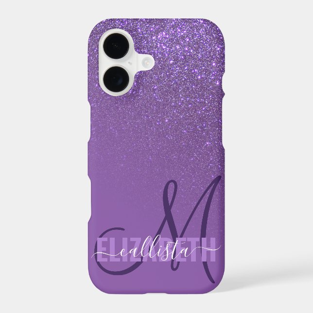 Diagonal Violet Purple Glitter Gradient Monogram (Back)