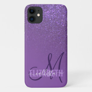 Diagonal Violet Purple Glitter Gradient Monogram Case-Mate iPhone Case
