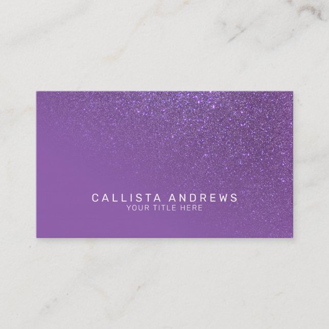 Diagonal Violet Purple Glitter Gradient Ombre Business Card (Front)