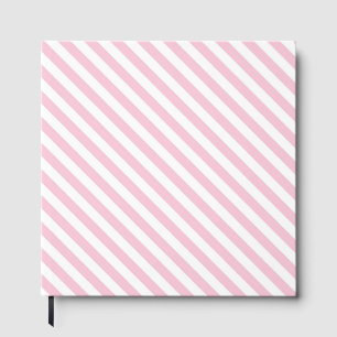 Diagonal white and pink stripes pattern guest book