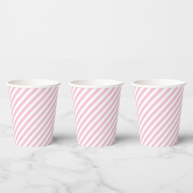Diagonal white and pink stripes pattern paper cups (Multi)