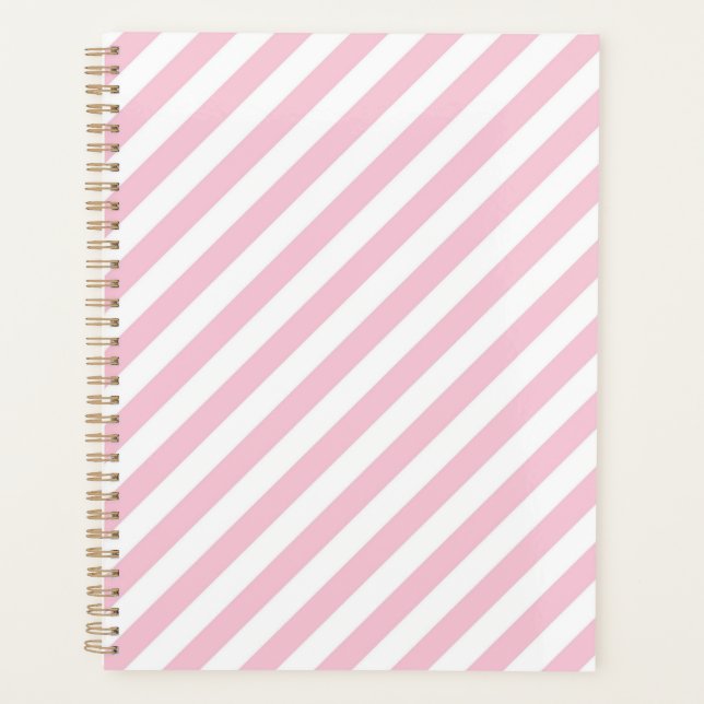 Diagonal white and pink stripes pattern planner (Front)